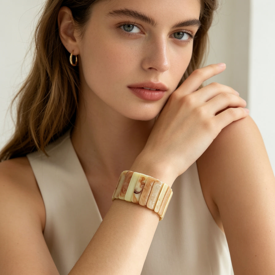 JI JOYA VENTA AL POR MAYOR,Pulsera Elástica de Resina de Diseño Moderno | Venta al Por Mayor | Colores Múltiples Disponibles