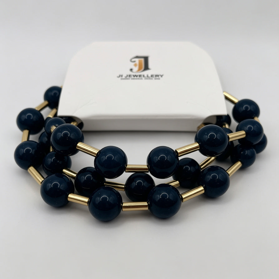Pulsera de cuentas azules marino y metal dorado | Accesorio de moda mayorista|JI JOYA