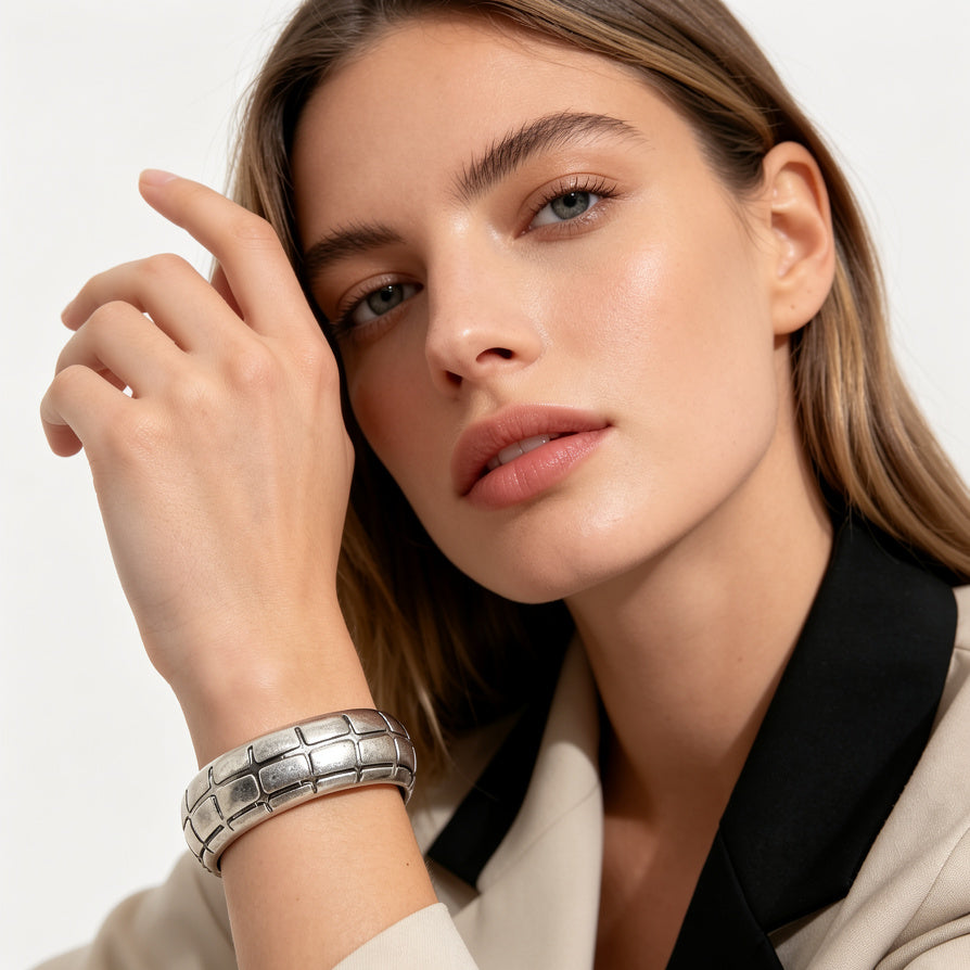 Brazalete de bisutería de aleación con textura de cocodrilo - Dorado y Plateado - Venta al por mayor|JI JOYA
