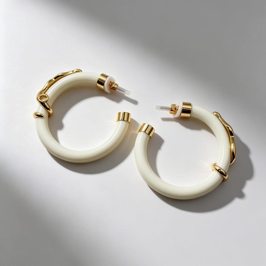 Español：Pendientes Aro Resina Elegante Con Detalles Dorados, Diseño Serpiente Minimalista | Joyería Mayorista Mujer|JI JOYA