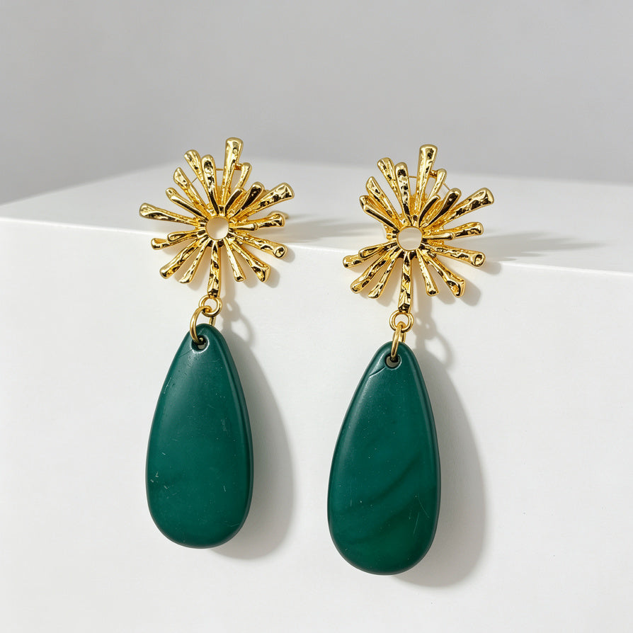 Pendientes Gota Resina con Sol Dorado - 4 Colores | Mayorista de Joyería Moda|JI JOYA