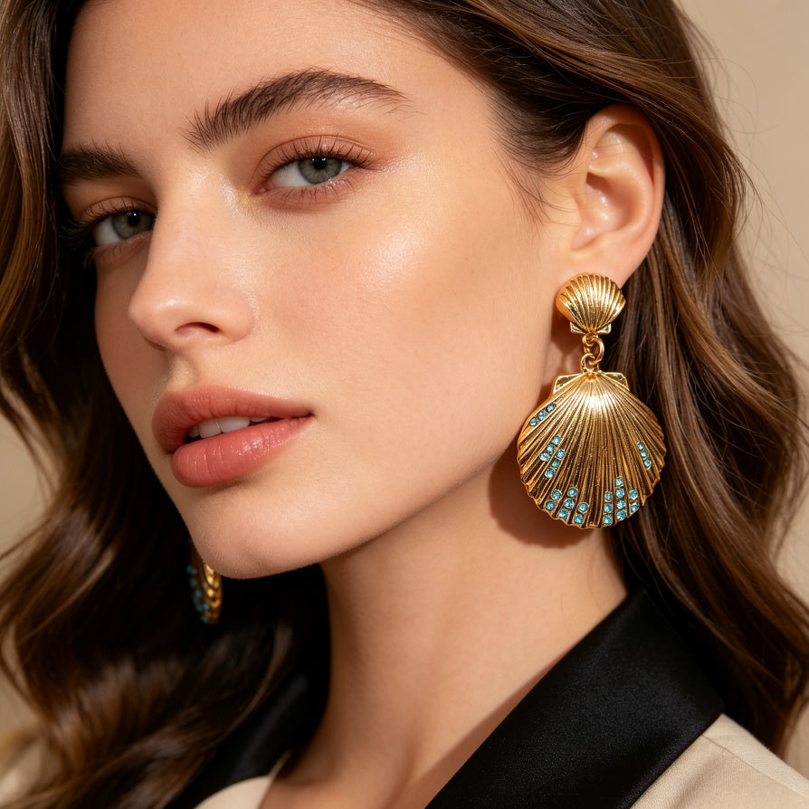 Pendientes de Moda Estilo Playa Dorados con Zirconias | Proveedor Mayorista de Joyería|JI JOYA