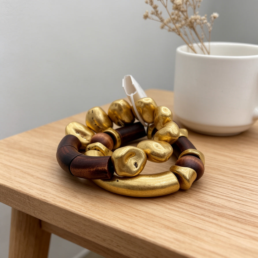 Pulsera de Diseño Minimalista Madera y Oro Mate | Al Por Mayor para Marcas|JI JOYA