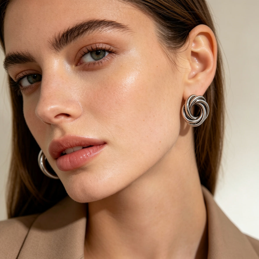 Pendientes de Nudo Enrollado Dorado y Plateado | Joyería Mayorista B2B, Accesorios de Moda Premium|JI JOYA