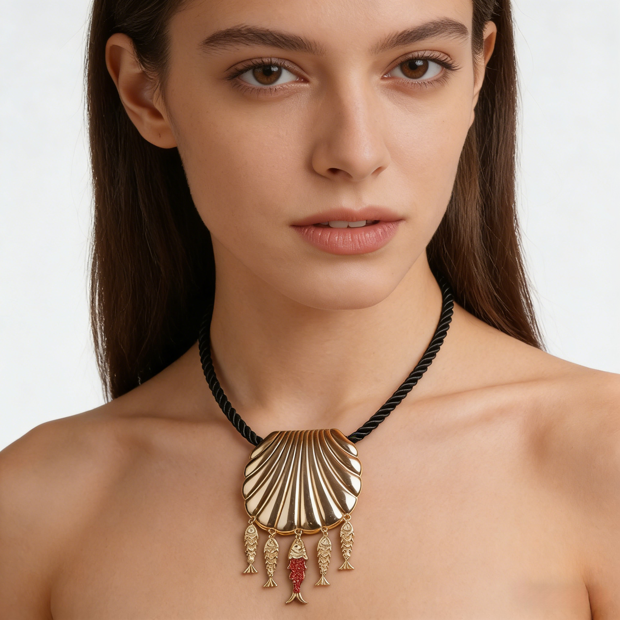 Gargantilla con borlas de conchas y peces con temática oceánica, collar de cuerda tejida, collar de lujo estilo resort.