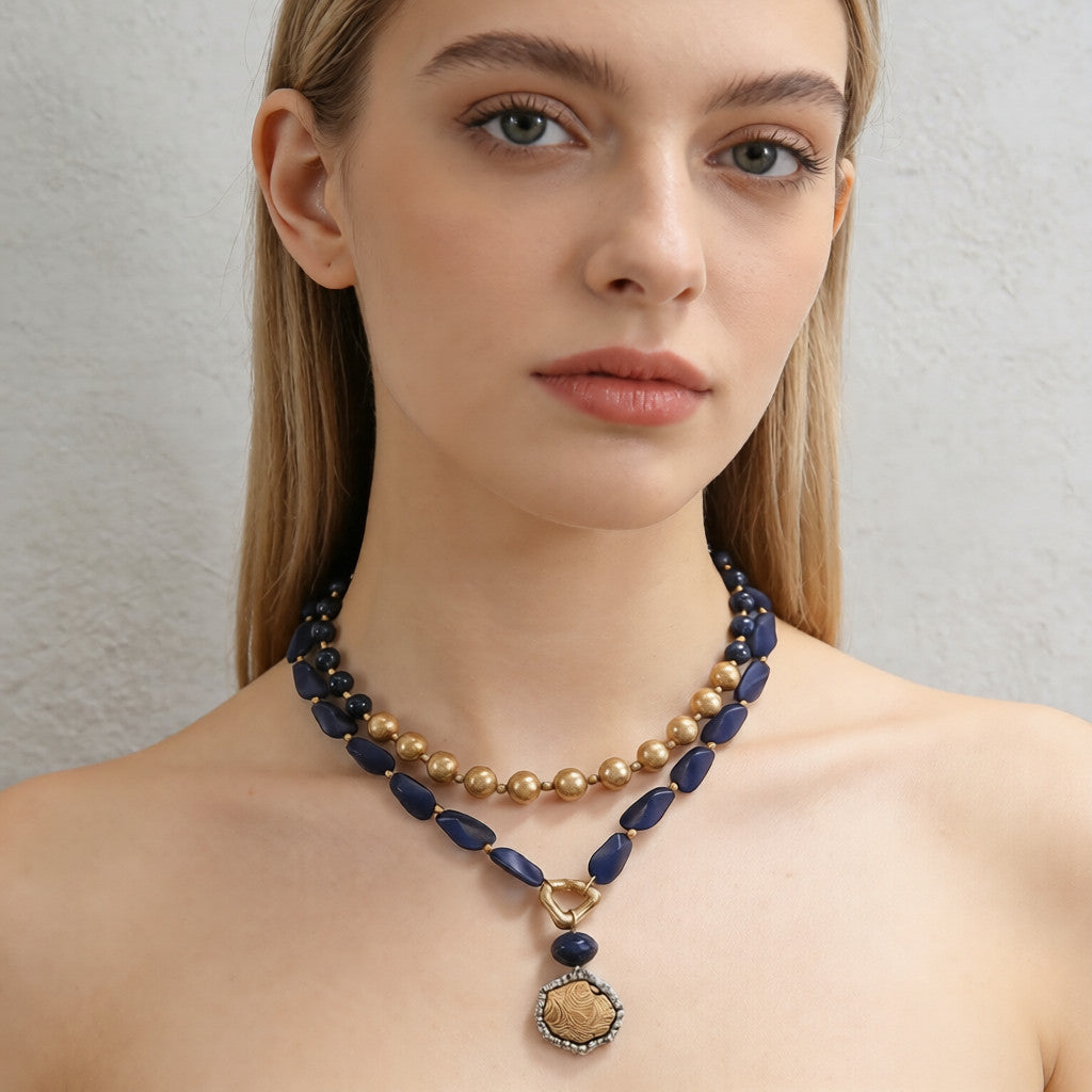 Disponible en dos colores | Collar de doble capa estilo corte vintage, una gargantilla colgante lujosa y sofisticada.