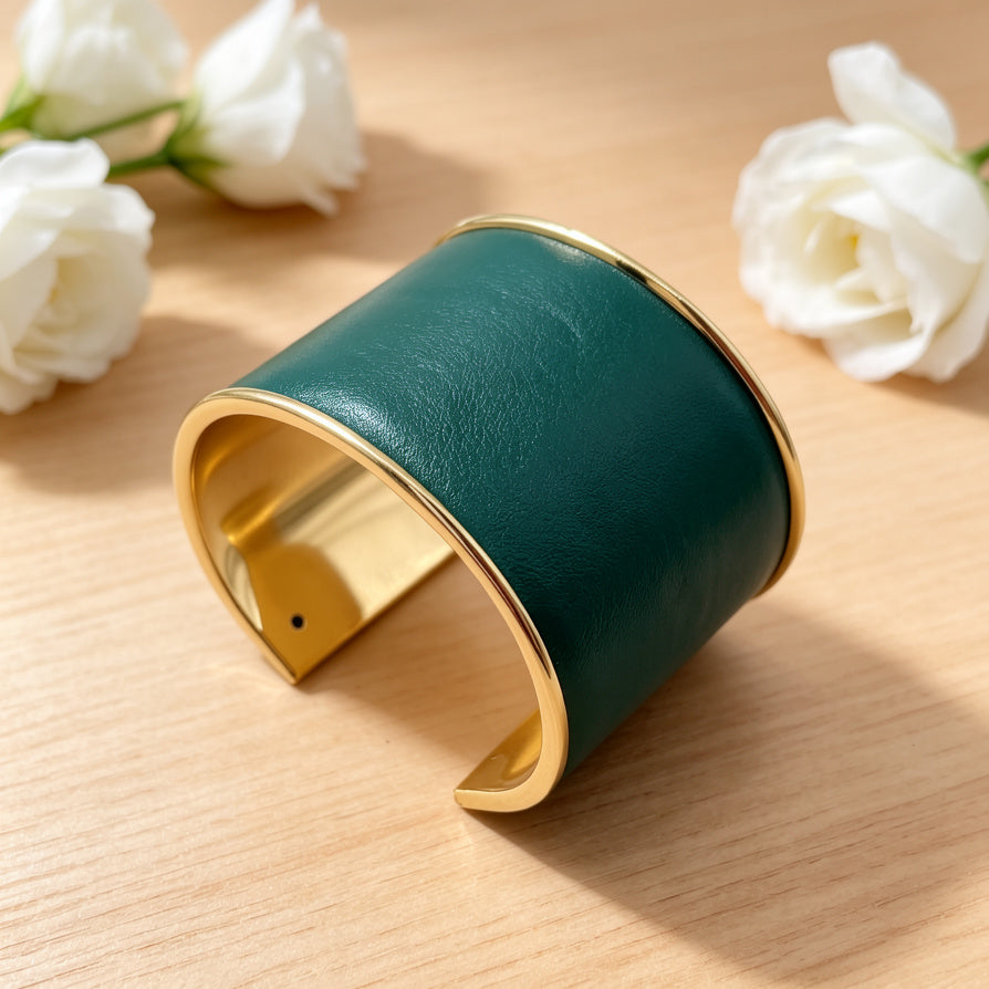 Brazalete Ancho de Cuero Sintético con Borde Dorado | Joyería Mayorista para Mujer | Varios Colores|JI JOYA