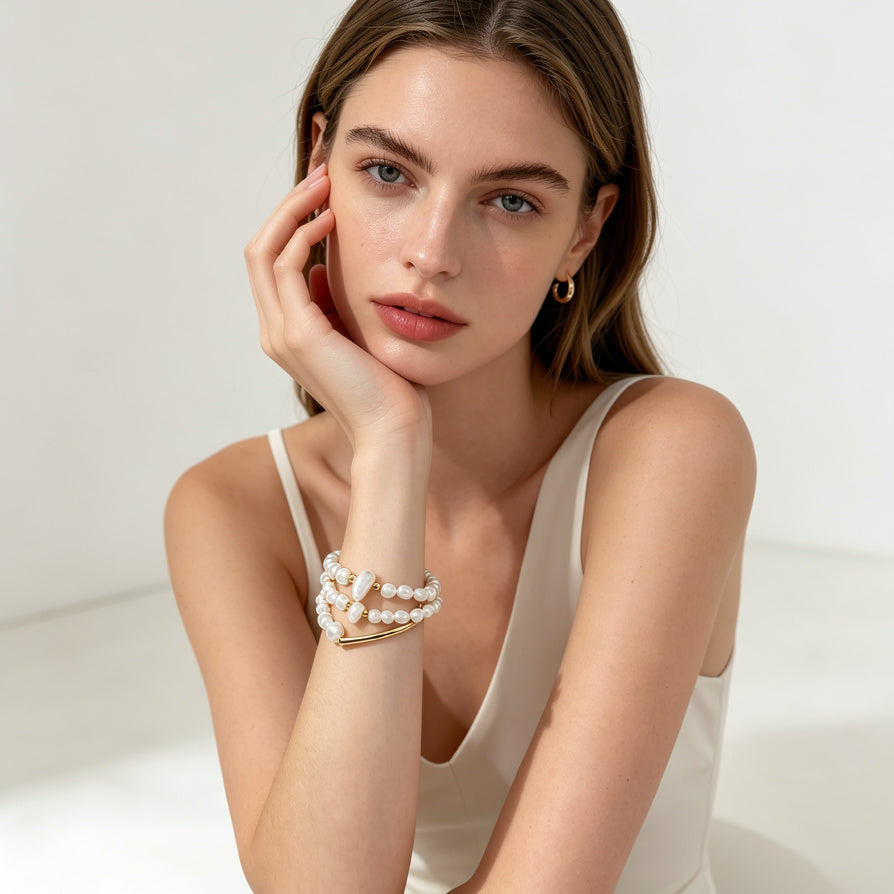 ulsera de Perlas Barrocas Doble Capa al Por Mayor | Joyería de Moda Europea Minimalista|JI JOYA