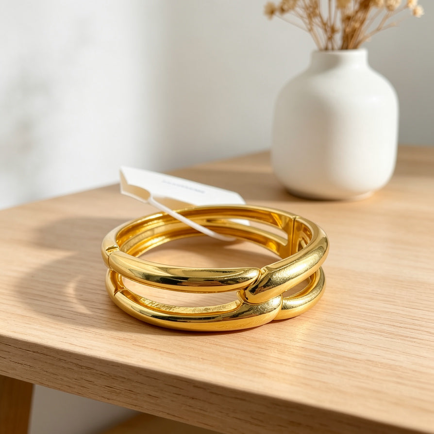 Pulsera Doble Abatible al Por Mayor | Diseño Minimalista Moderno, 2 Colores (Dorado y Plata), Accesorio de Moda al Por Mayor para Revendedores|JI JOYA