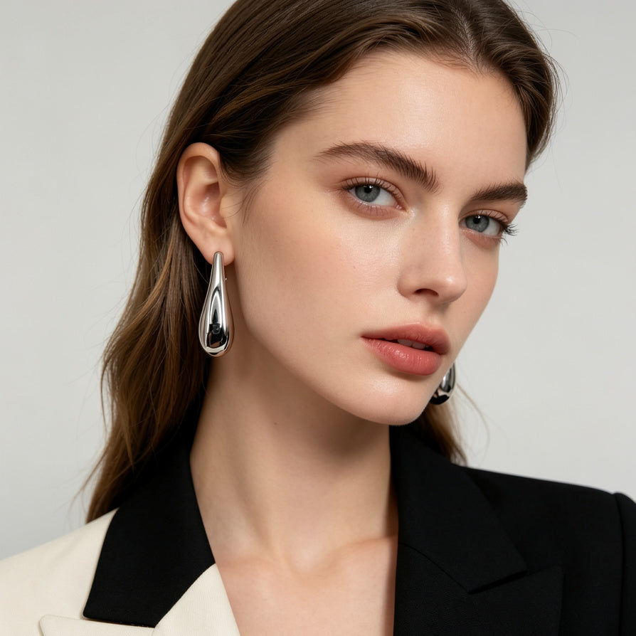 Aretes de Gota Clásicos, Diseño Liso| Venta al Por Mayor|JI JOYA