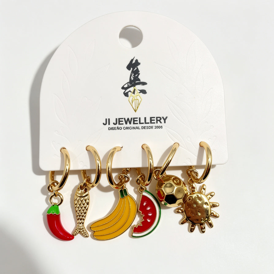 Pendientes Aro con Dijes Frutas y Diseños Divertidos, Lote Mayorista | JI JOYA