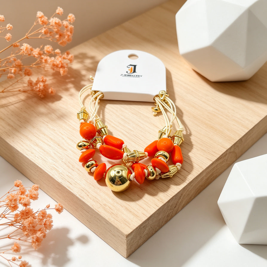 Pulsera ajustable de moda con cuentas de resina y detalles metálicos - 3 colores disponibles|JI JOYA