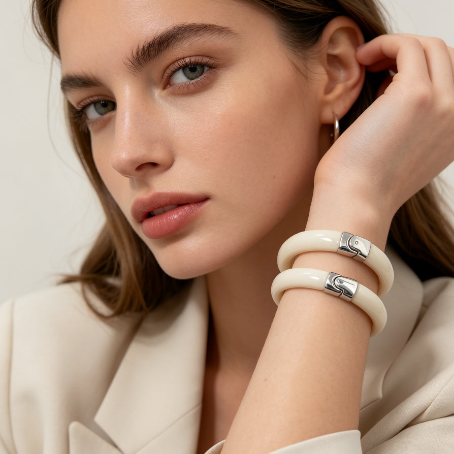 Pulseras de resina de 2 piezas por conjunto, 4 colores disponibles, pulseras de bisagra elegantes al por mayor|JI JOYA