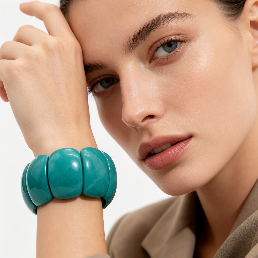 Pulsera Elástica de Resina Verde Turquesa | Mayorista Accesorios de Moda al Por Mayor|JI JOYA