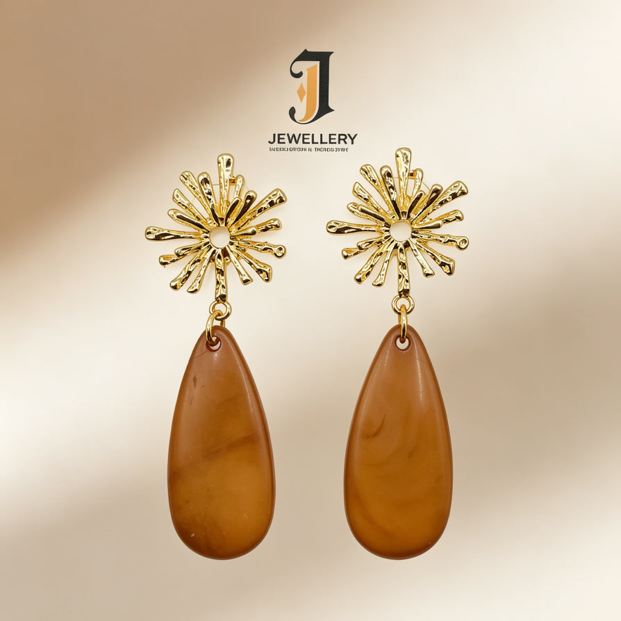 Pendientes Gota Resina con Sol Dorado - 4 Colores | Mayorista de Joyería Moda|JI JOYA