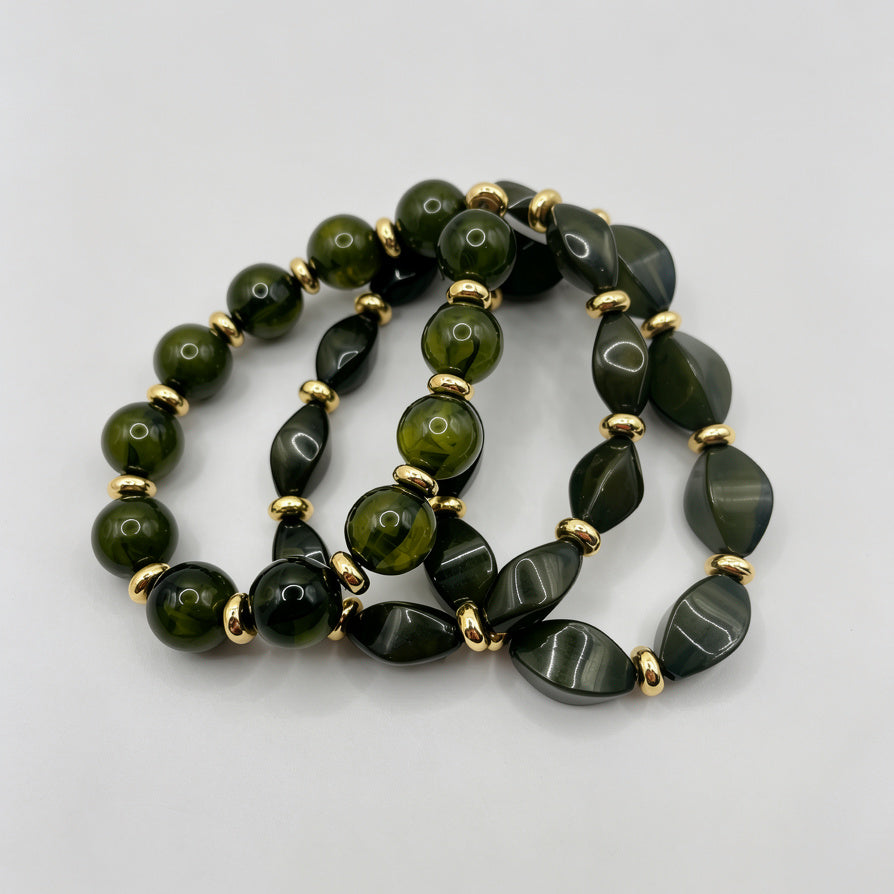 Pulseras de piedras sintéticas en tonos marrón y verde, accesorios de moda mayoristas, diseño de cuentas ovaladas con separadores dorados, joyería elegante al por mayor|JI JOYA