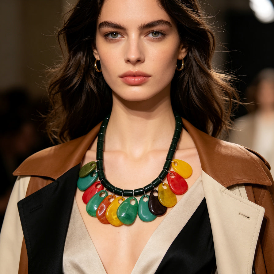 Collar de Resina Multicolor para Mujer, Collar Statement con Colgantes de Gota, Diseño Chunky y Ajustable, Joyería de Moda para Venta al Por Mayor|JI JOYA