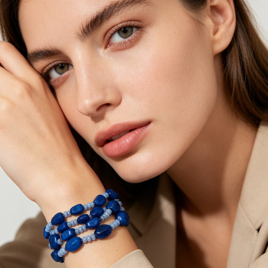 Pulsera de cuentas de resina irregular de doble color, accesorio de moda al por mayor, diseño artesanal para mujeres| JI JOYA