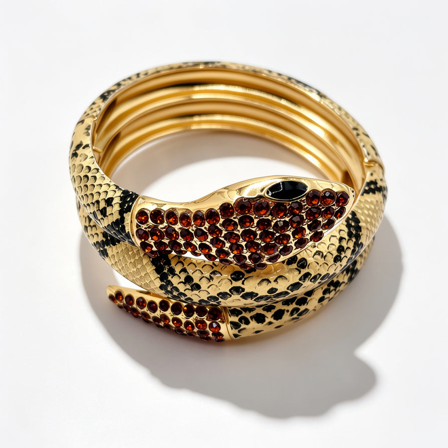 Pulsera Serpiente Enrollada con Cristales y Esmalte - Diseño Lujoso - Mayorista|JI JOYA