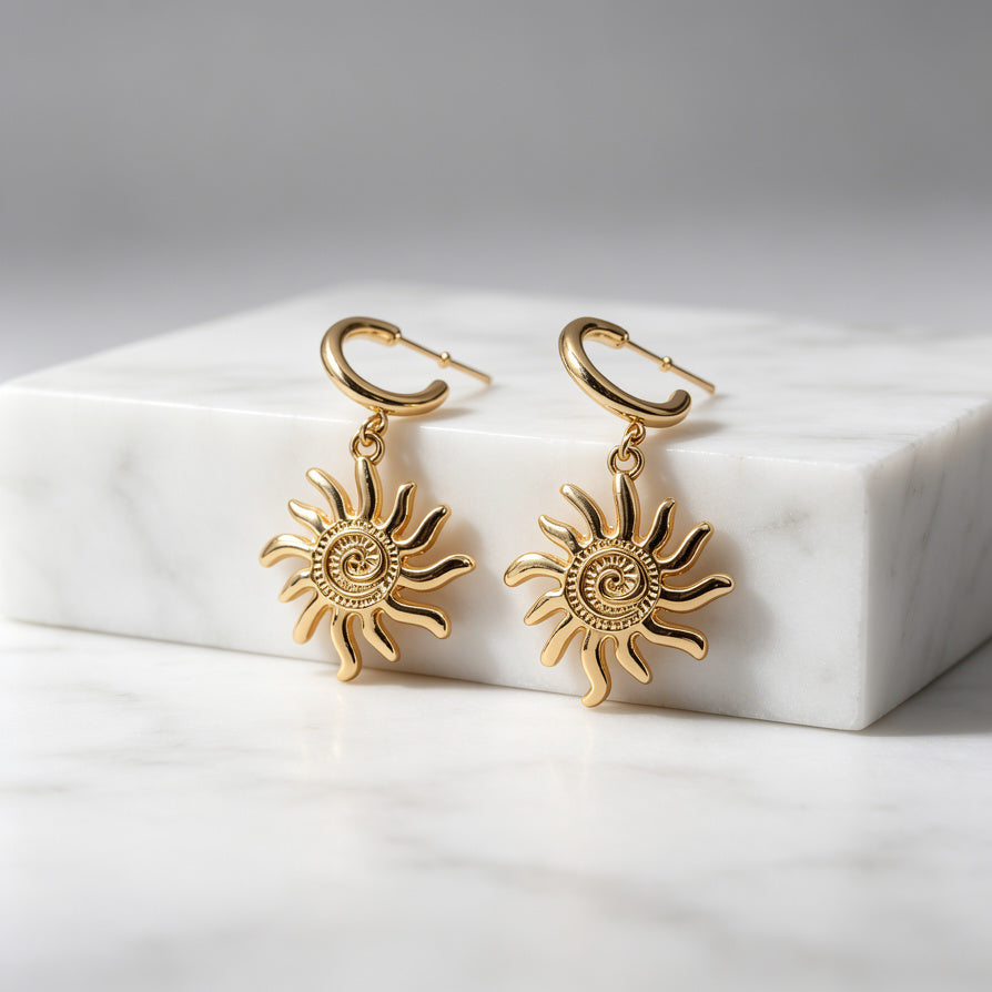 Pendientes de Sol Vintage en Oro - Joyería de Moda al Por Mayor