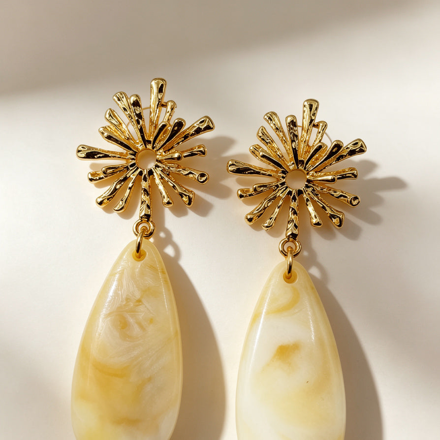 Pendientes Gota Resina con Sol Dorado - 4 Colores | Mayorista de Joyería Moda|JI JOYA