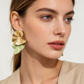Pendientes Floral Verde y Dorado | Joyería de Moda al Por Mayor|JI JOYA