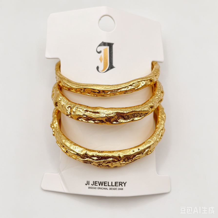 Set de 3 Pulseras Texturizadas en Dorado/Plata - Diseño Orgánico Hammered, Joyería de Moda al Por Mayor|JI JOYA