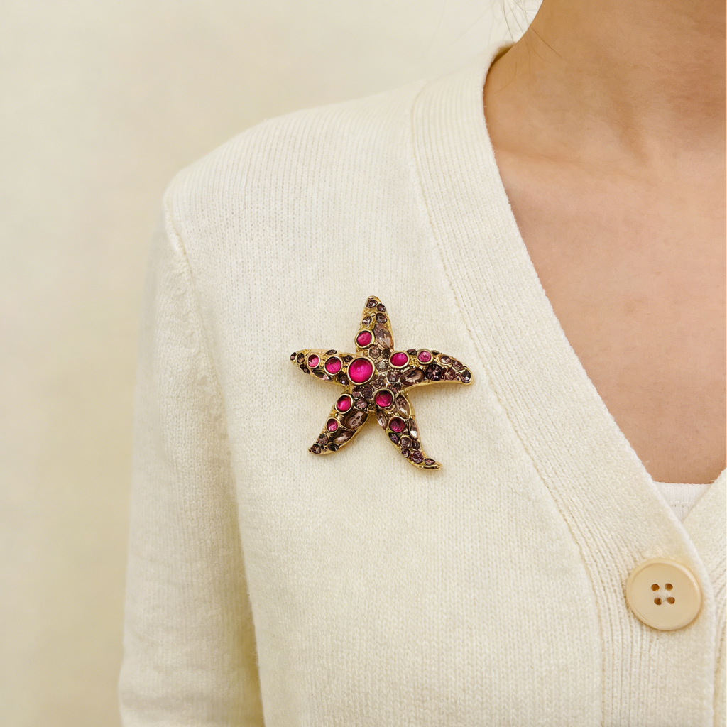 Broche de estrella de mar con cuentas turquesas | Pin vintage dorado inspirado en el océano