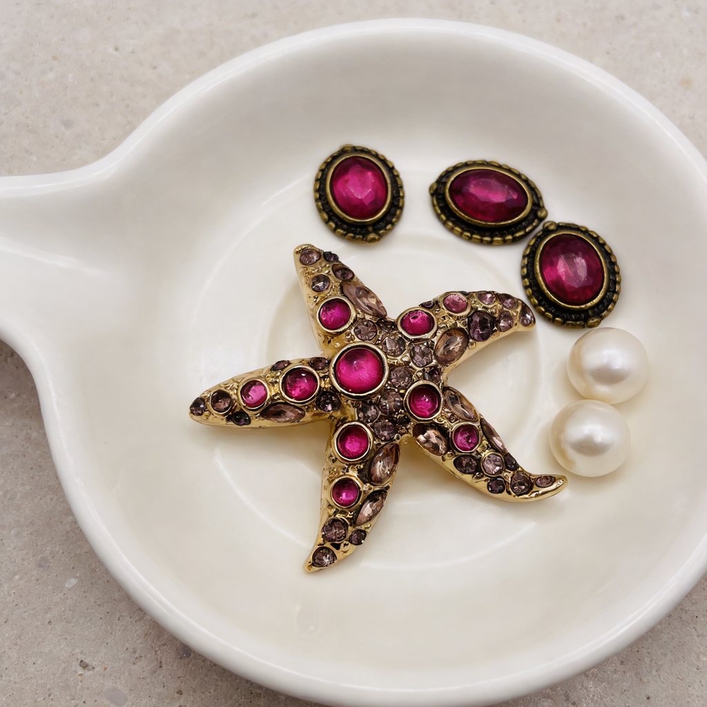 Broche de estrella de mar con cuentas turquesas | Pin vintage dorado inspirado en el océano
