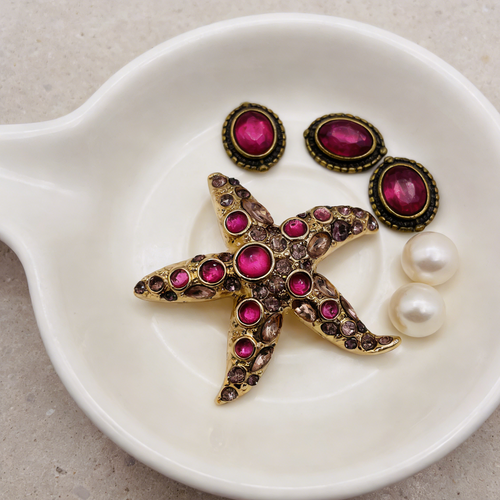 Broche de estrella de mar con cuentas turquesas | Pin vintage dorado inspirado en el océano