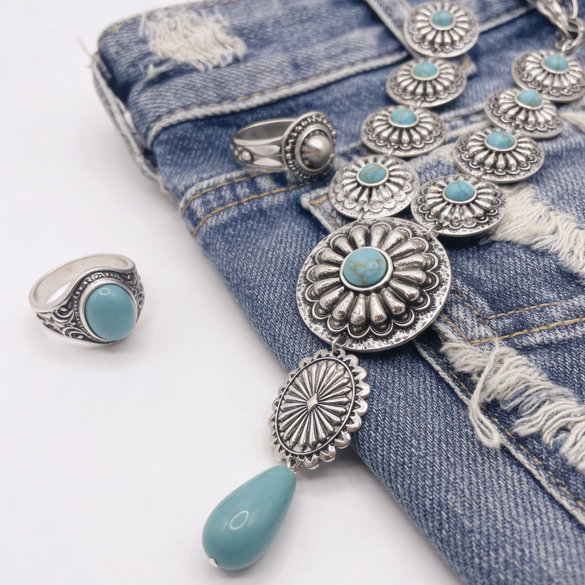 Collar con colgante de concho estilo western | Gargantilla vintage de turquesa y piedra roja para mujer