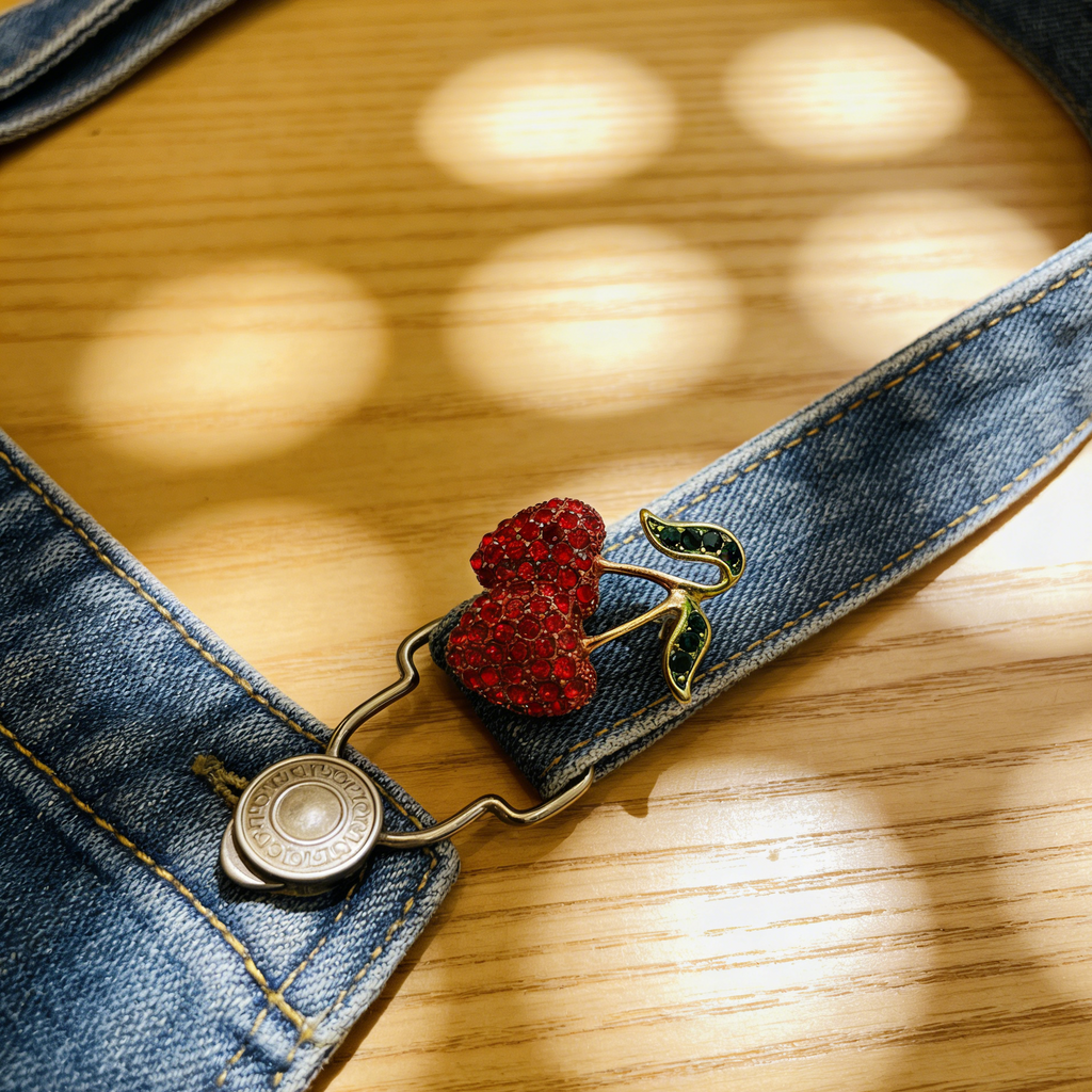 Broche de cereja de cristal vermelho | Alfinete de strass estilo Ins para mulher