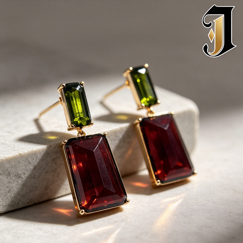 Pendientes Colgantes Rectangulares Cristal Verde y Granate, Joyería de Moda al Por Mayor|JI JOYA