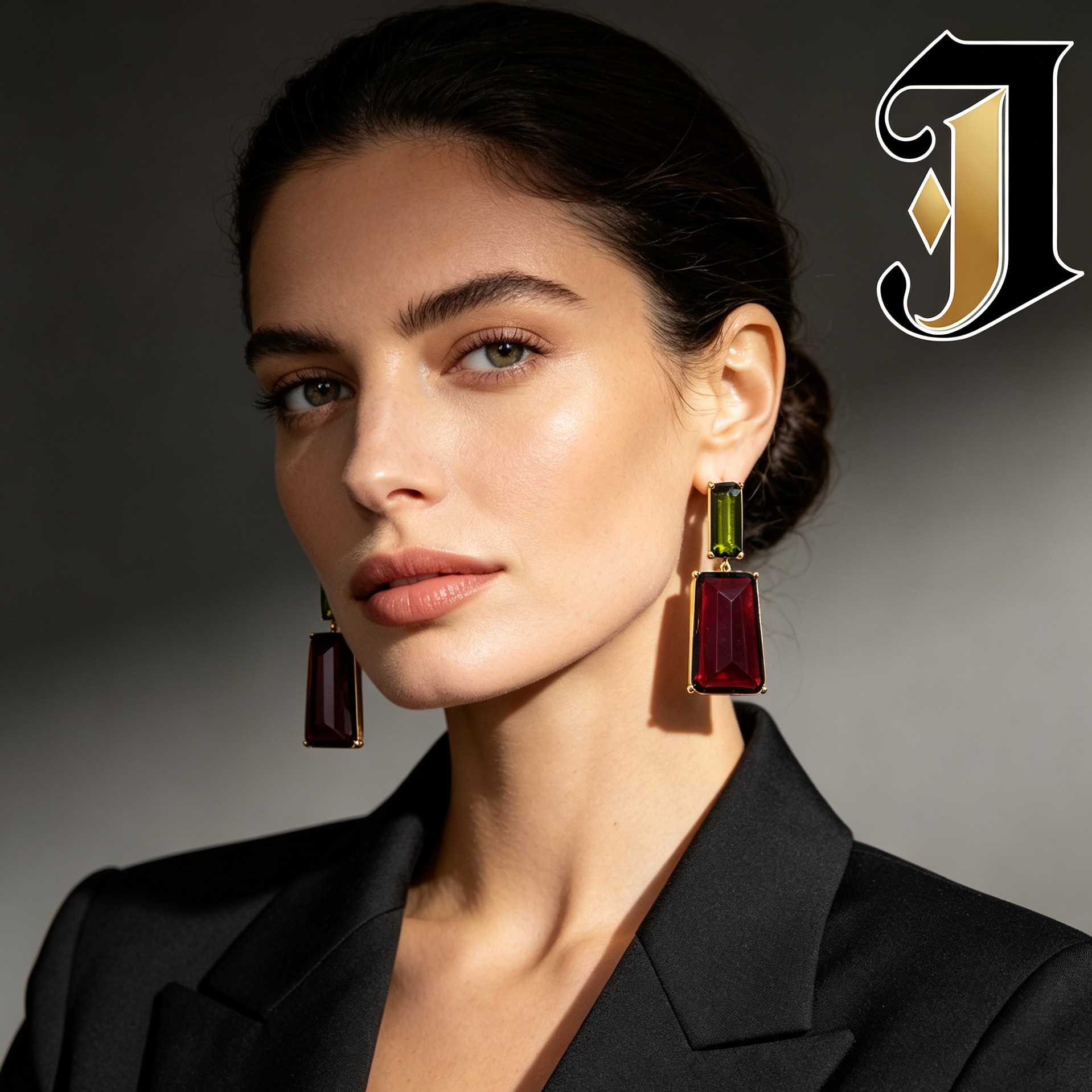 Pendientes Colgantes Rectangulares Cristal Verde y Granate, Joyería de Moda al Por Mayor|JI JOYA