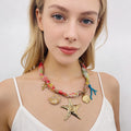 Collar de estrellas de mar y flores de estilo bohemio: collar con colgante de concha marina estilo vacaciones de verano en la playa.