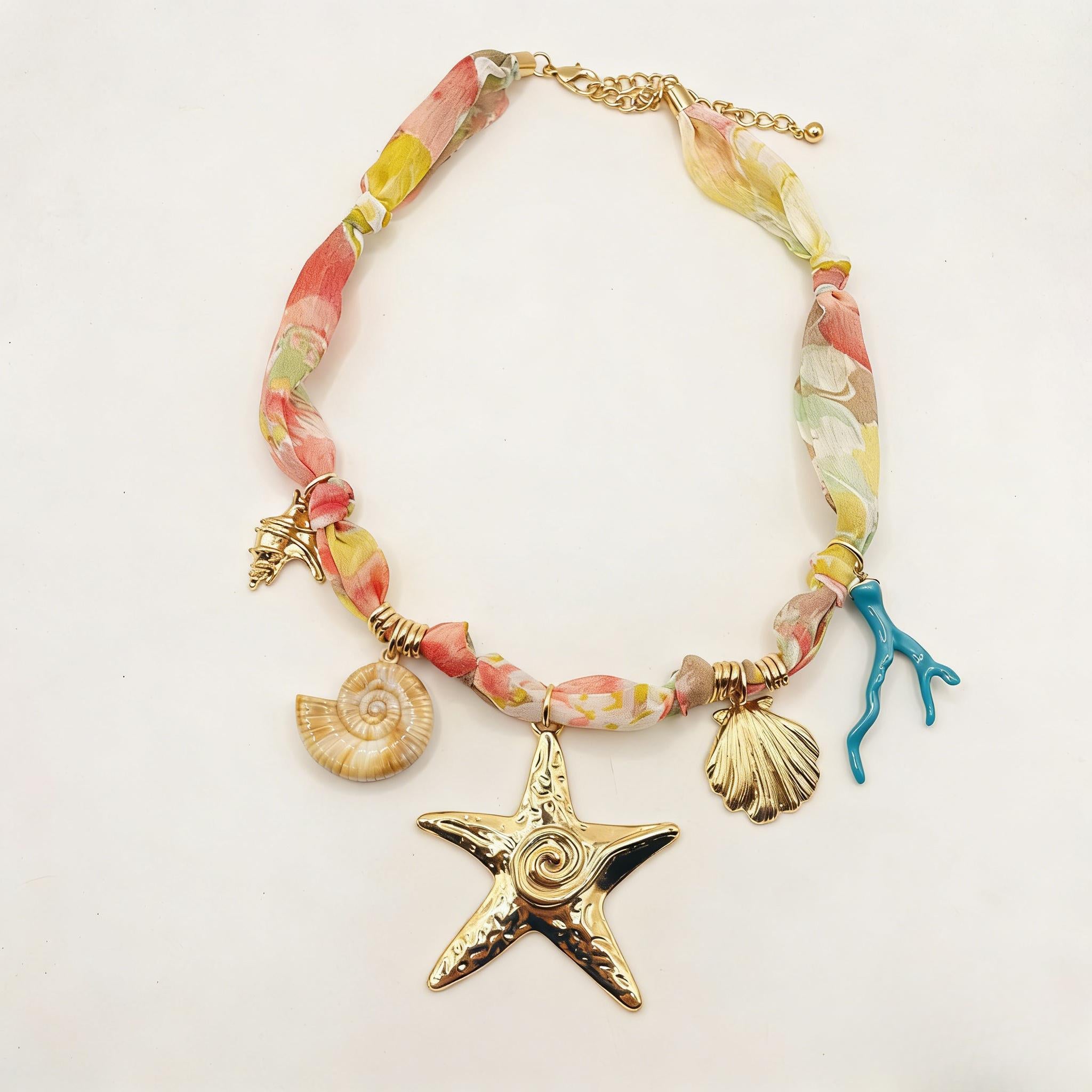 Collar de estrellas de mar y flores de estilo bohemio: collar con colgante de concha marina estilo vacaciones de verano en la playa.