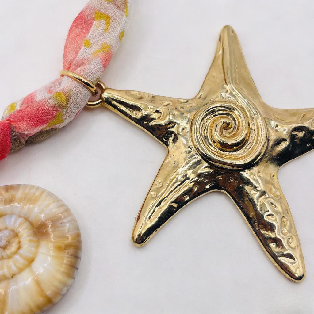 Collar de estrellas de mar y flores de estilo bohemio: collar con colgante de concha marina estilo vacaciones de verano en la playa.